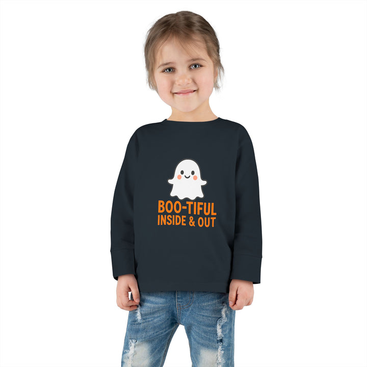 Boo-tiful Ghost Toddler Long Sleeve Tee, Halloween Shirt, Cute Kids Tee, Spooky Season Apparel, Toddler Halloween Clothing