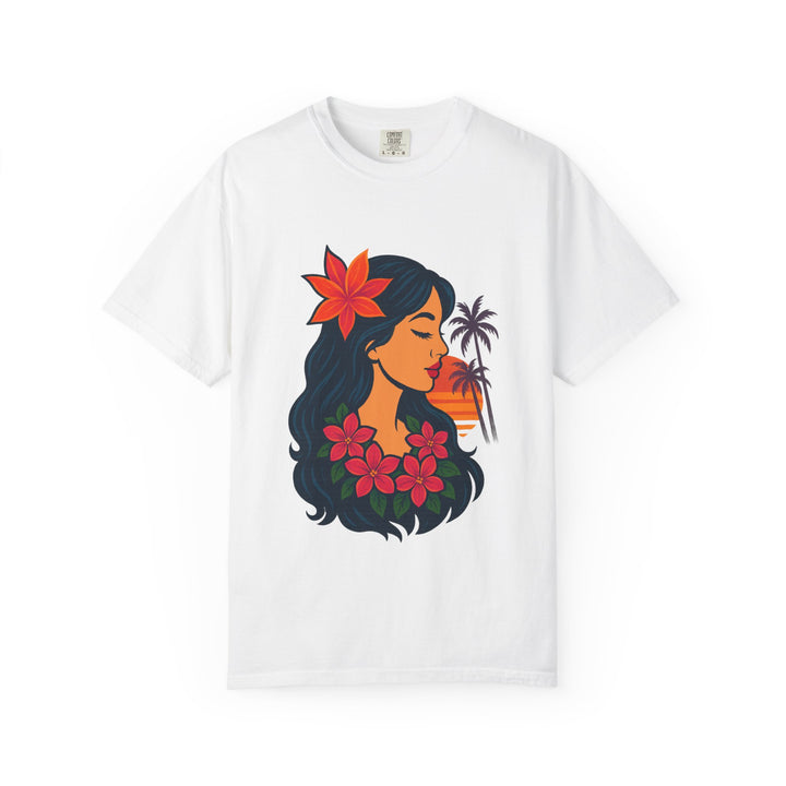 Garment-Dyed T-shirt with Hawaiian Girl Design